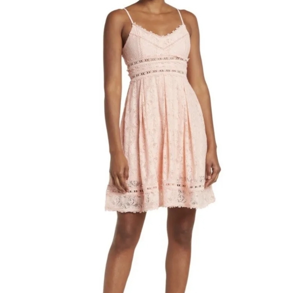 NSR Provance Stretch Lace‎ Fit & Flare Mini Dress Blush M NWOT Country Boho Chic